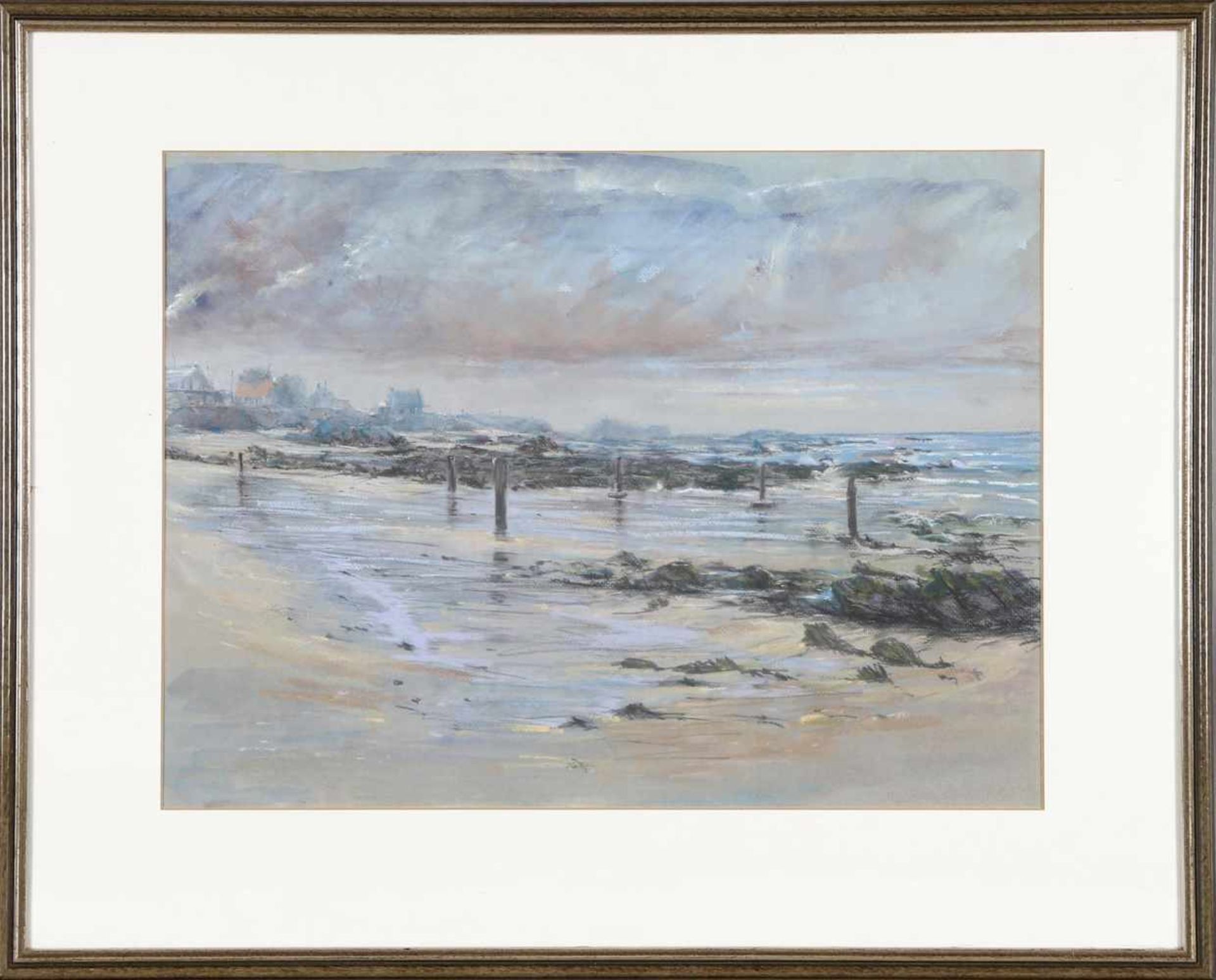 Willi Hoffmann-Güth (* Münster 1936)Strandszene, 1984, Pastellkreiden auf genarbtem, hellgrauen