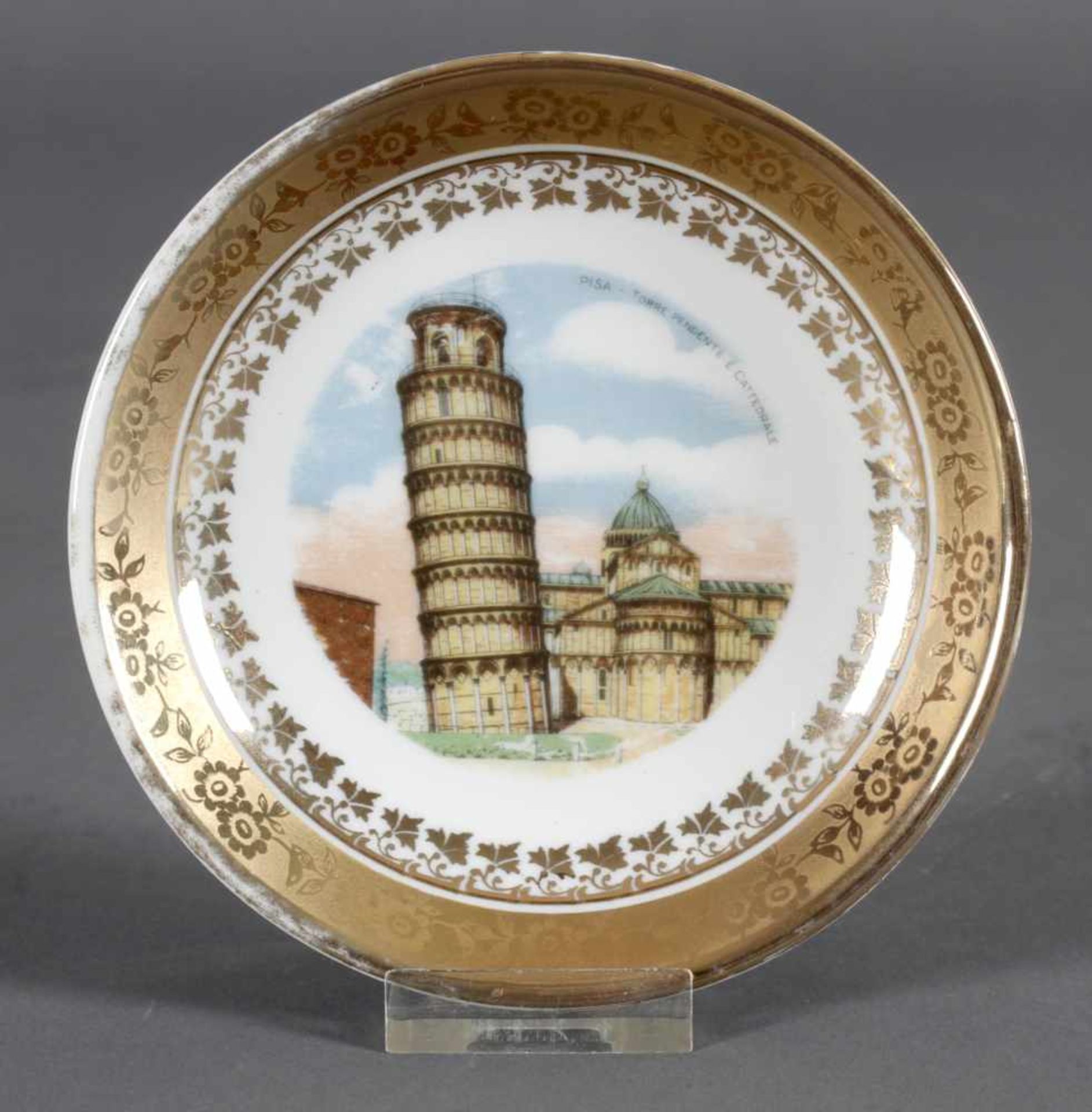 Pisa - Torre Pendente e Cattedrale, kleiner Teller aus Porzellan, um 1900