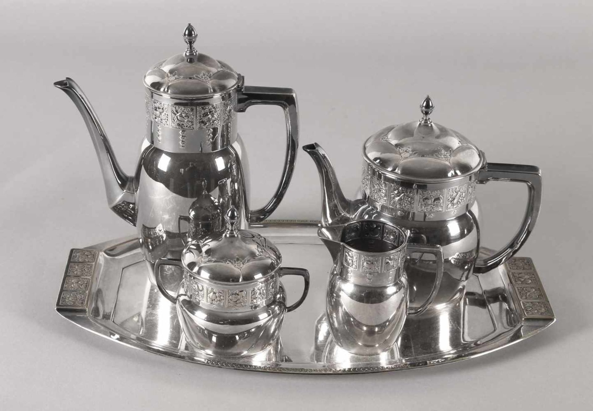 Kaffee-Teeservice auf Tablett, Jugendstil, deutsch, um 1905