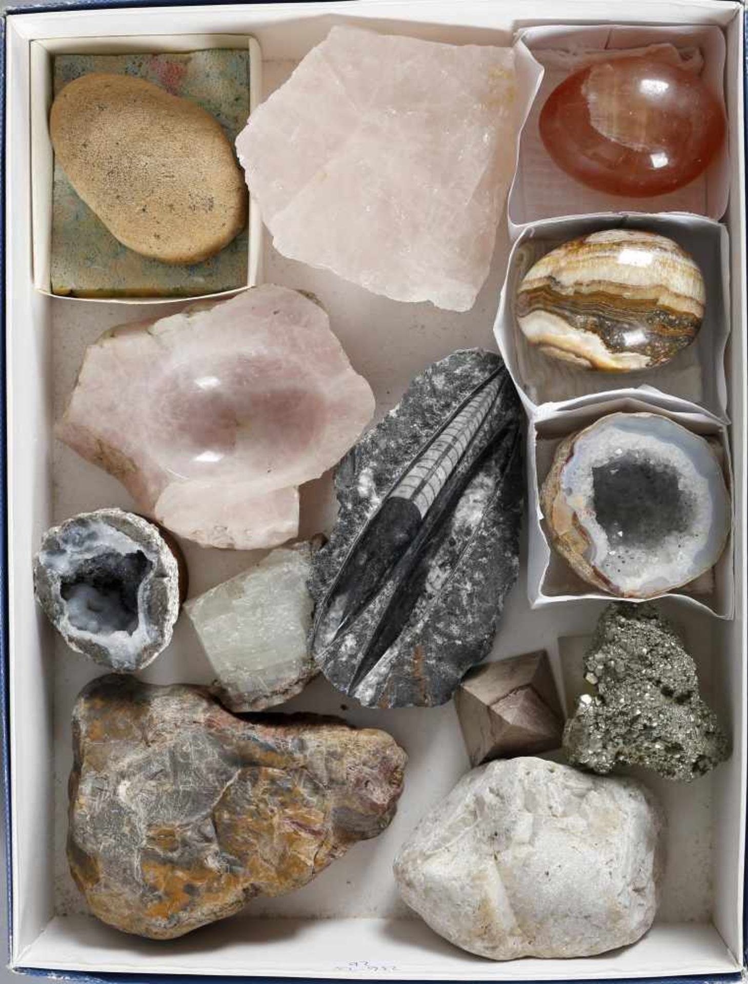 Verschiedene Mineralien im Karton