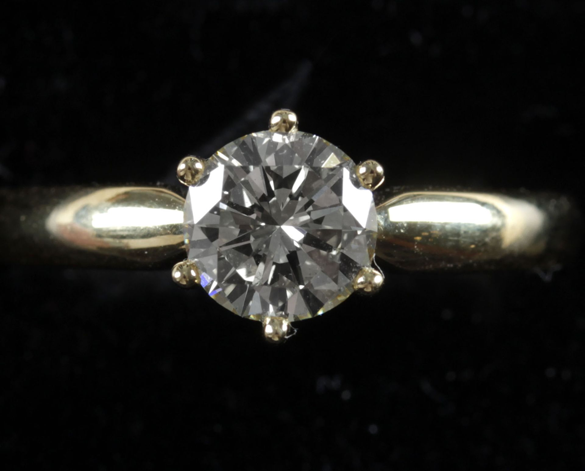 Ring 750 GG, 1 Brillant ca. 1,10 ct get. light yellow (W-Z)-VVS1