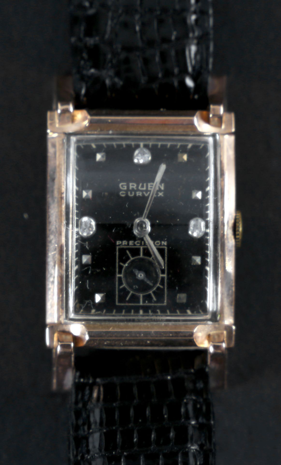 Gruen Curvex Precision Armbanduhr, Schweiz, um 1945, 585er RG