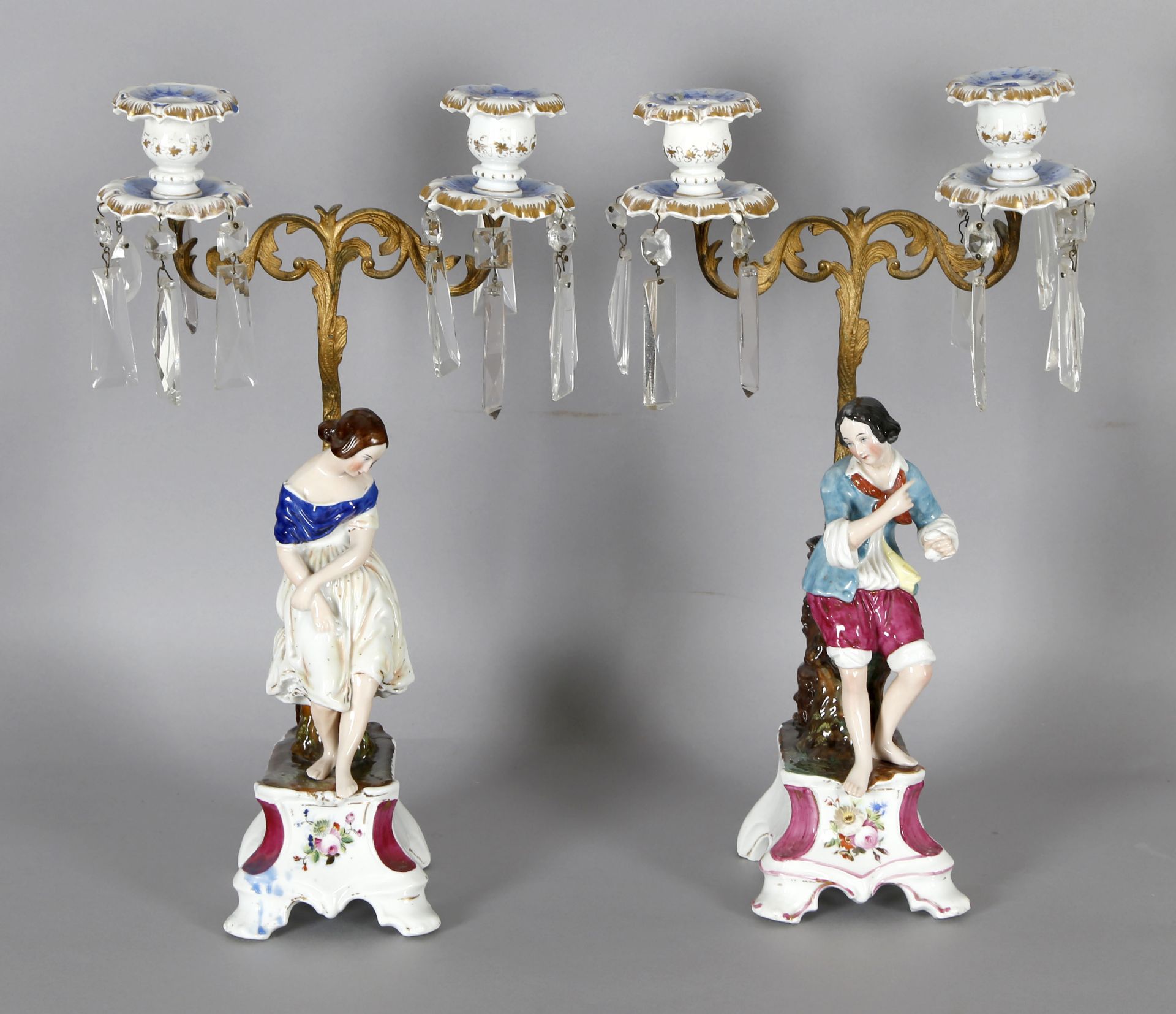 Paar figürliche Tafelleuchter, Porzellan, Thüringen, um 1840-60