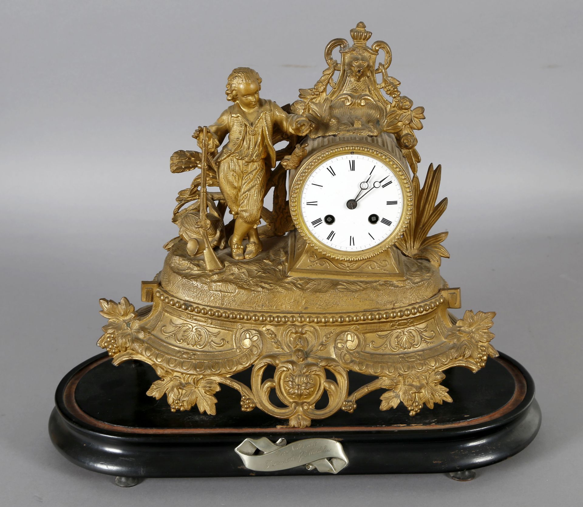 Pendule mit Jäger, Frankreich, um 1865