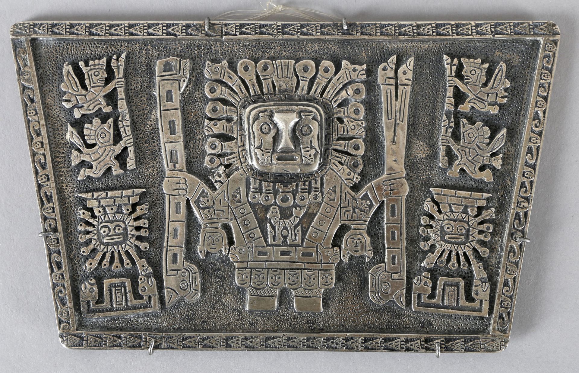 Plakette mit Inkamotiven, 900er Silber, Welsch, Peru, um 1940