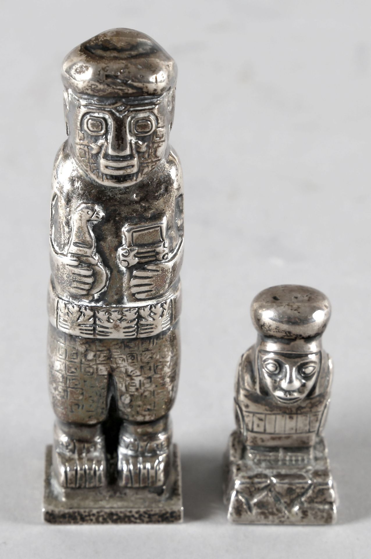 Zwei inkaische Figuren, 900er Silber, Welsch, Peru, um 1940