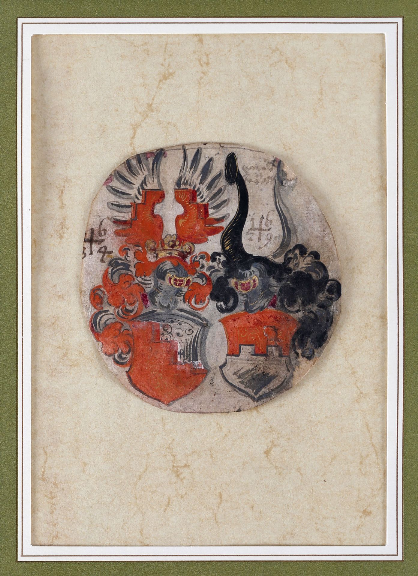 Wappen aus Stammbuch oder Wappenbuch, Tusche und Aquarell, 17. Jh. um 1630