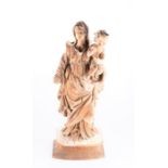 A 19th century limewood carved figure of the Madonna and Child on a conforming plinth, 61 cm high.