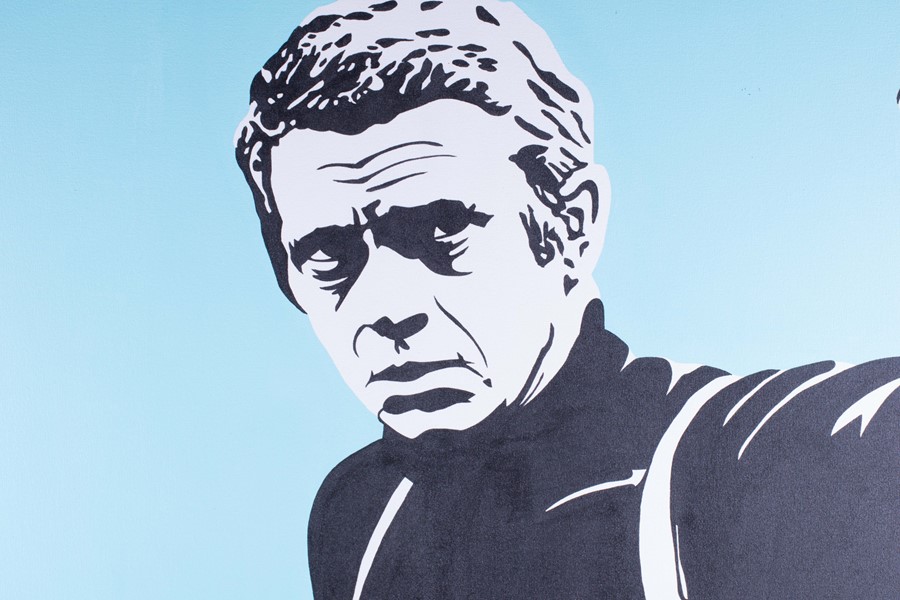 Conrad Leach (b.1965) British depicting Steve McQueen as "Bullitt", signed and dated 2003 on - Image 3 of 4