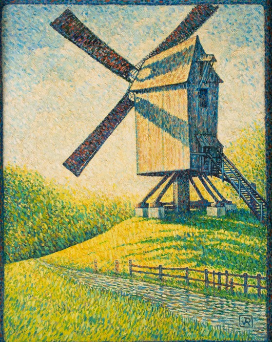 Manner of Théo van Rysselberghe (1862-1926) Belgian depicting a windmill in a landscape (probably - Image 3 of 5