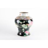 A Qing dynasty famille noire porcelain vase circa 19th century, with bulbous top part decorated with