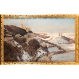 Friedrich Nath (1859-1929) German 'Winter in Thuringen' depicting a snowy landscape with a castle,