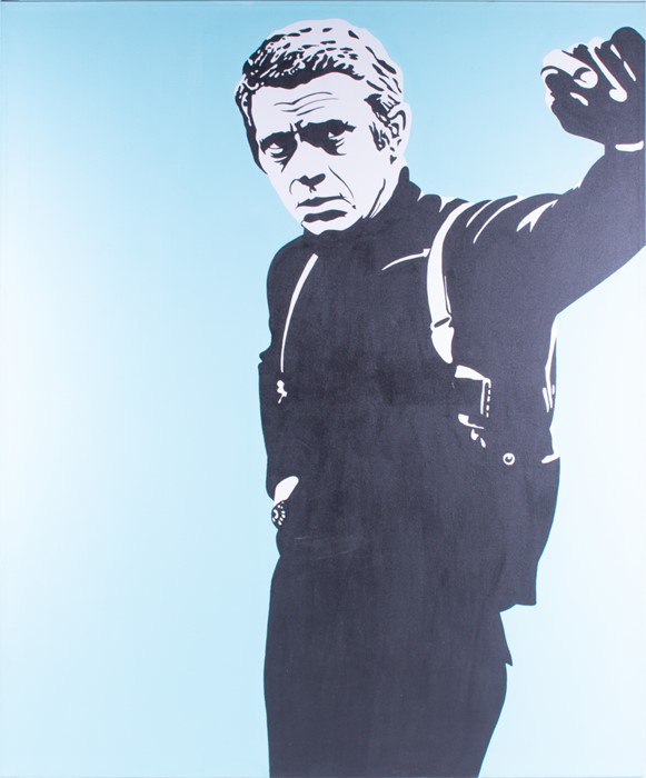 Conrad Leach (b.1965) British depicting Steve McQueen as "Bullitt", signed and dated 2003 on