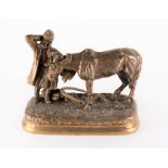 After Evgeny Naps (19th/20th century) Russian modelled as a man with his horse, cast in bronze on