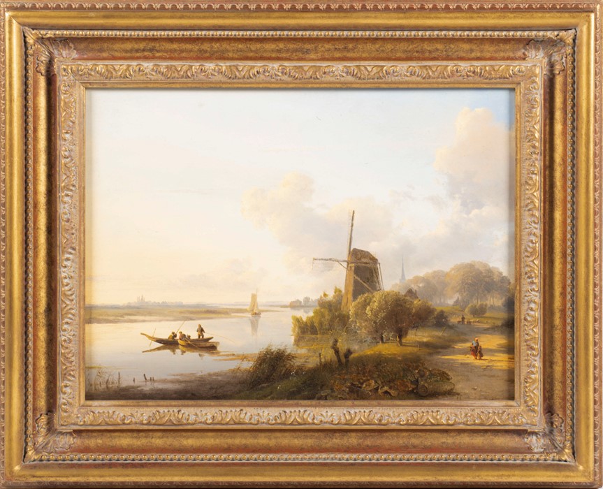 Lodewijk Johannes Kleyn (1817-1897) Dutch depicting a Dutch canal on a summer evening, signed with