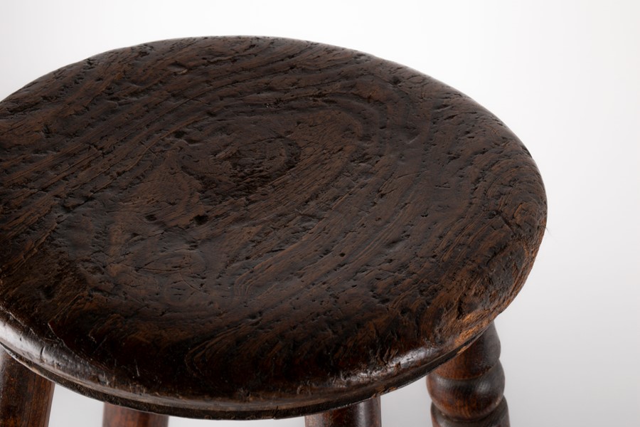 A near pair of provincial oak stools each on four legs, united by an X-stretcher, 43 cm high, - Image 5 of 7
