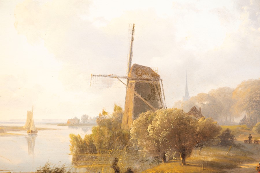 Lodewijk Johannes Kleyn (1817-1897) Dutch depicting a Dutch canal on a summer evening, signed with - Image 4 of 6