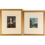 English School, 19th century A pair of hand coloured engravings depicting a portrait of a lady