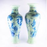 A very large near pair of 20th century Chinese porcelain vases of baluster form with celadon green