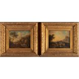 Continental School, 19th century a pair of landscapes with figures, unsigned, oil on panel, within a