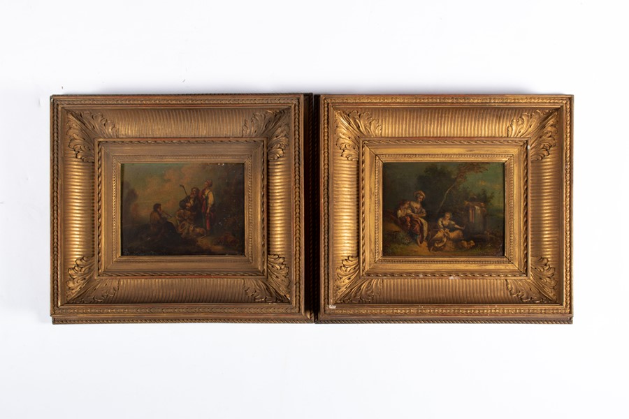 Follower of Jean Antoine Watteau, 19th century 'Fête galante' a pair depicting elegant figures