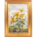 Russian School, early 20th century depicting sunflowers, unsigned, oil on canvas, within a gilded