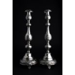 A pair of early 20th century Judaica silver Shabbat candlesticks London 1920 by Joseph Zweig,