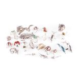 A collection of white metal insects and animals many with enamel decoration.