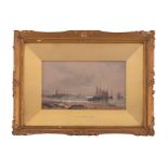 Thomas Bush Hardy RBA (1842-1897) British depicting boats on the beach with a pier in the