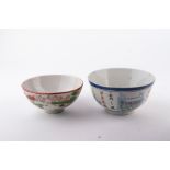 Two early 20th century Chinese bowls one decorated to the body with figures in an outdoor setting,