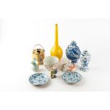 A group of Chinese and other porcelain items to include a globular pot and cover, polychrome