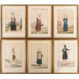 French School, 19th century a group of six hand coloured engravings depicting fashion and hats