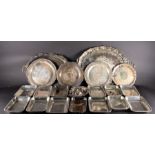 Two large Victorian style silver plated oval trays together with assorted entree dishes and other