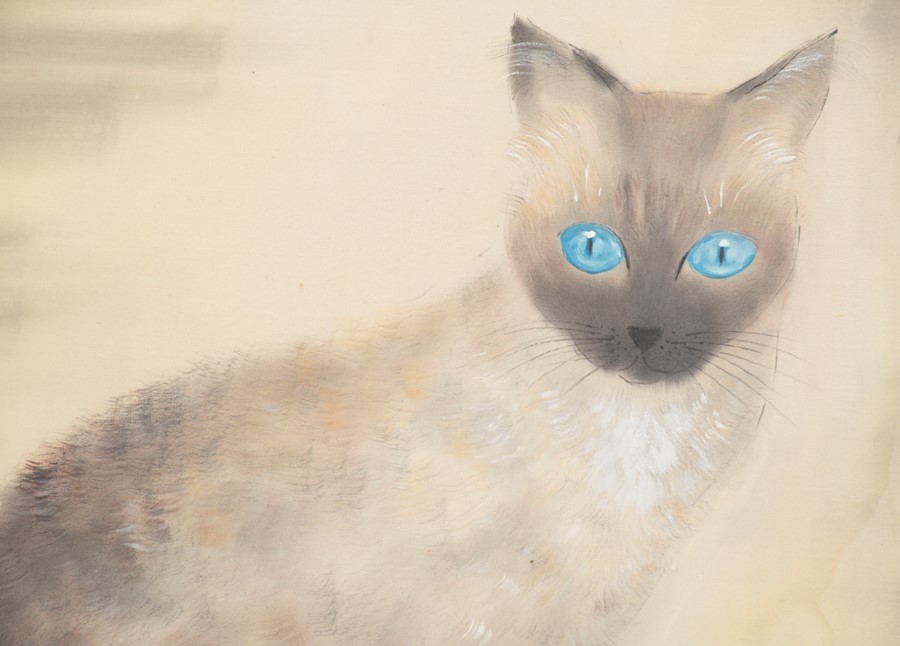 Shunko Deshima (20th century) Japanese depicting a Siamese cat, signed lower right, mixed media on - Image 5 of 6