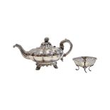 An early Victorian silver teapot with pumpkin finial by William Smiley, London 1859, approx 15 cm