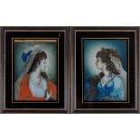 English School, early 19th century A pair of reverse glass paintings one depicting a portrait of