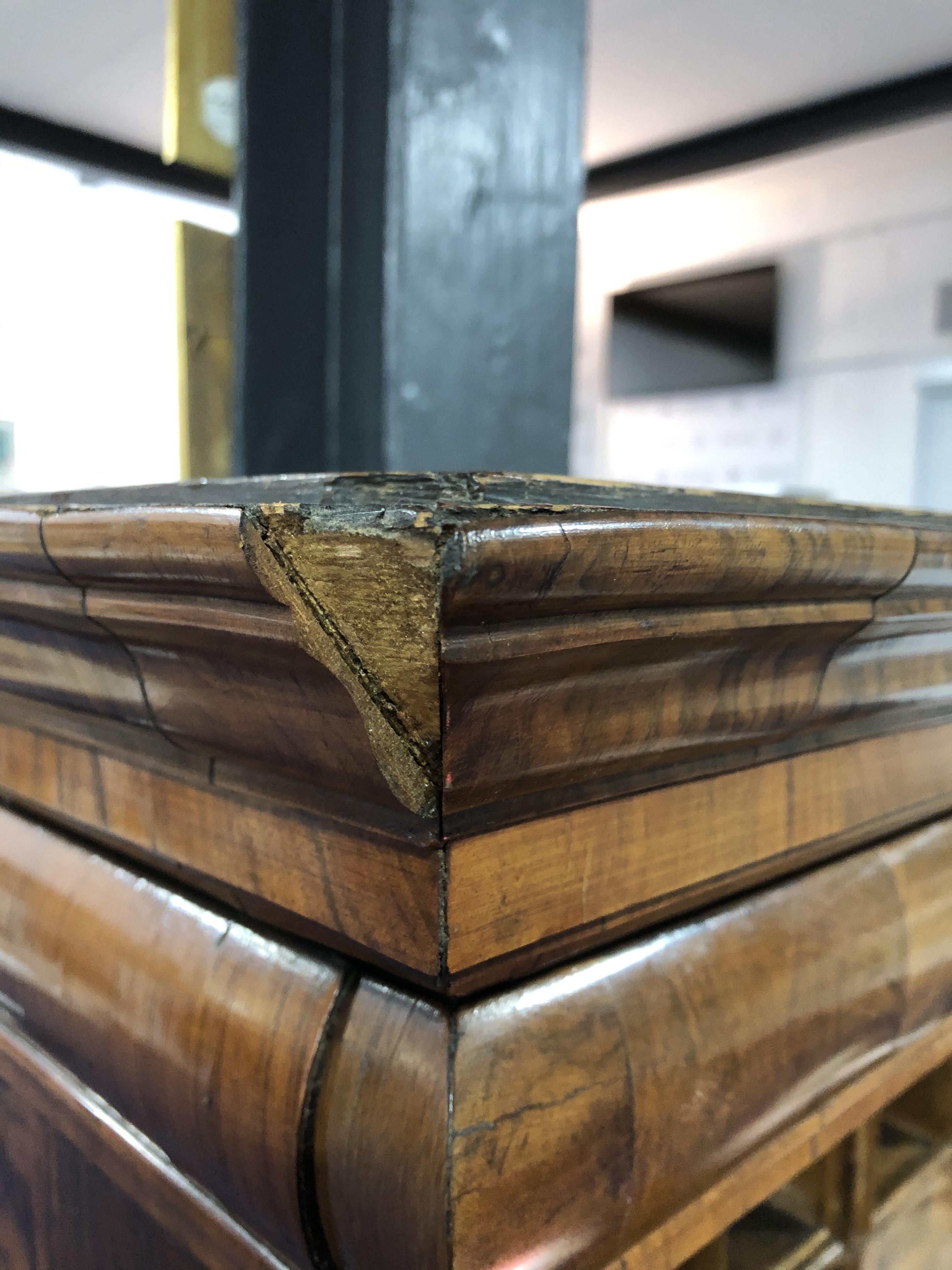 A William and Mary walnut veneered secretaire on chest the top part with moulded cornice over a - Image 22 of 29