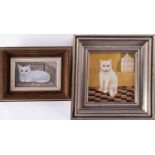 † Alfred Daniels RBA RWS (1924-2015) British two portraits, each depicting white cat in a home