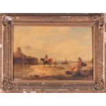 English school, 19th century depicting fishermen on the shore collecting shellfish, unsigned, oil on
