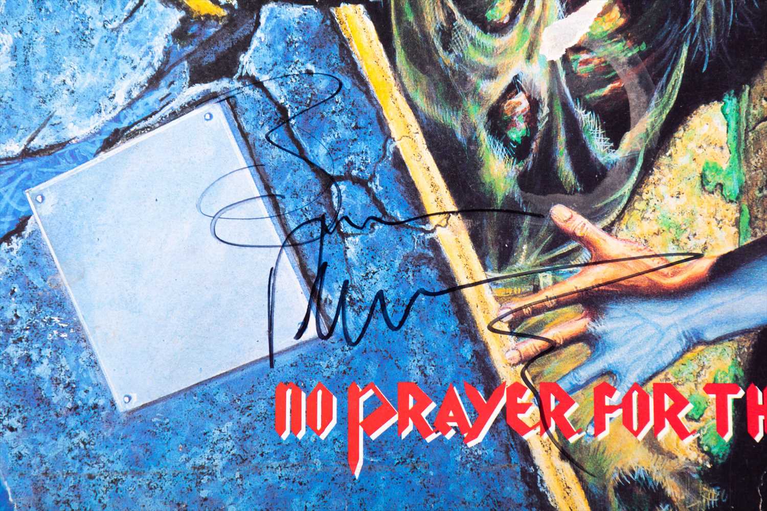 Iron Maiden: a signed 'No Prayer for the Dying' LP the cover with three band signatures, obtained in - Image 9 of 10