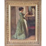 Ferdinand Heilbuth (1826-1889) German a study of a lady in a sumptuous green gown, she stands