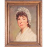 English School, 19th century portrait of a century woman wearing a bonnet, unsigned, oil on