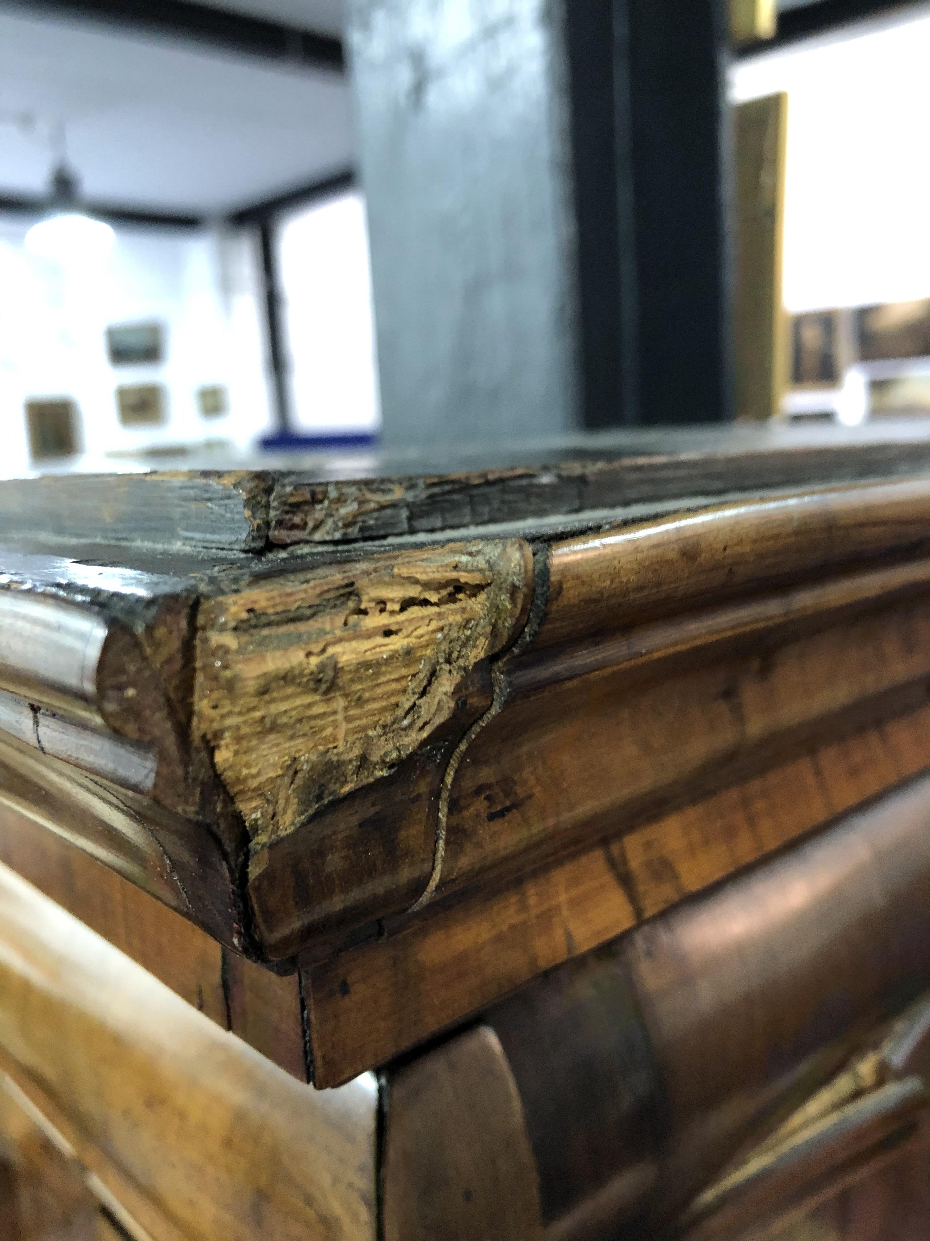 A William and Mary walnut veneered secretaire on chest the top part with moulded cornice over a - Image 24 of 29