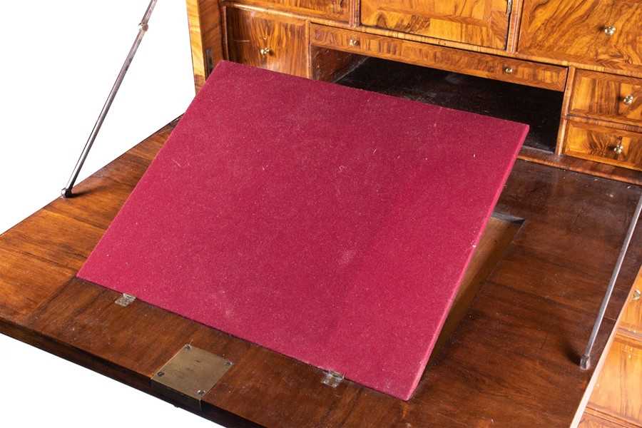 A William and Mary walnut veneered secretaire on chest the top part with moulded cornice over a - Image 12 of 29