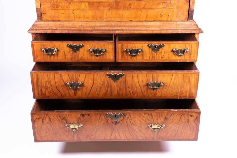 A William and Mary walnut veneered secretaire on chest the top part with moulded cornice over a - Image 17 of 29