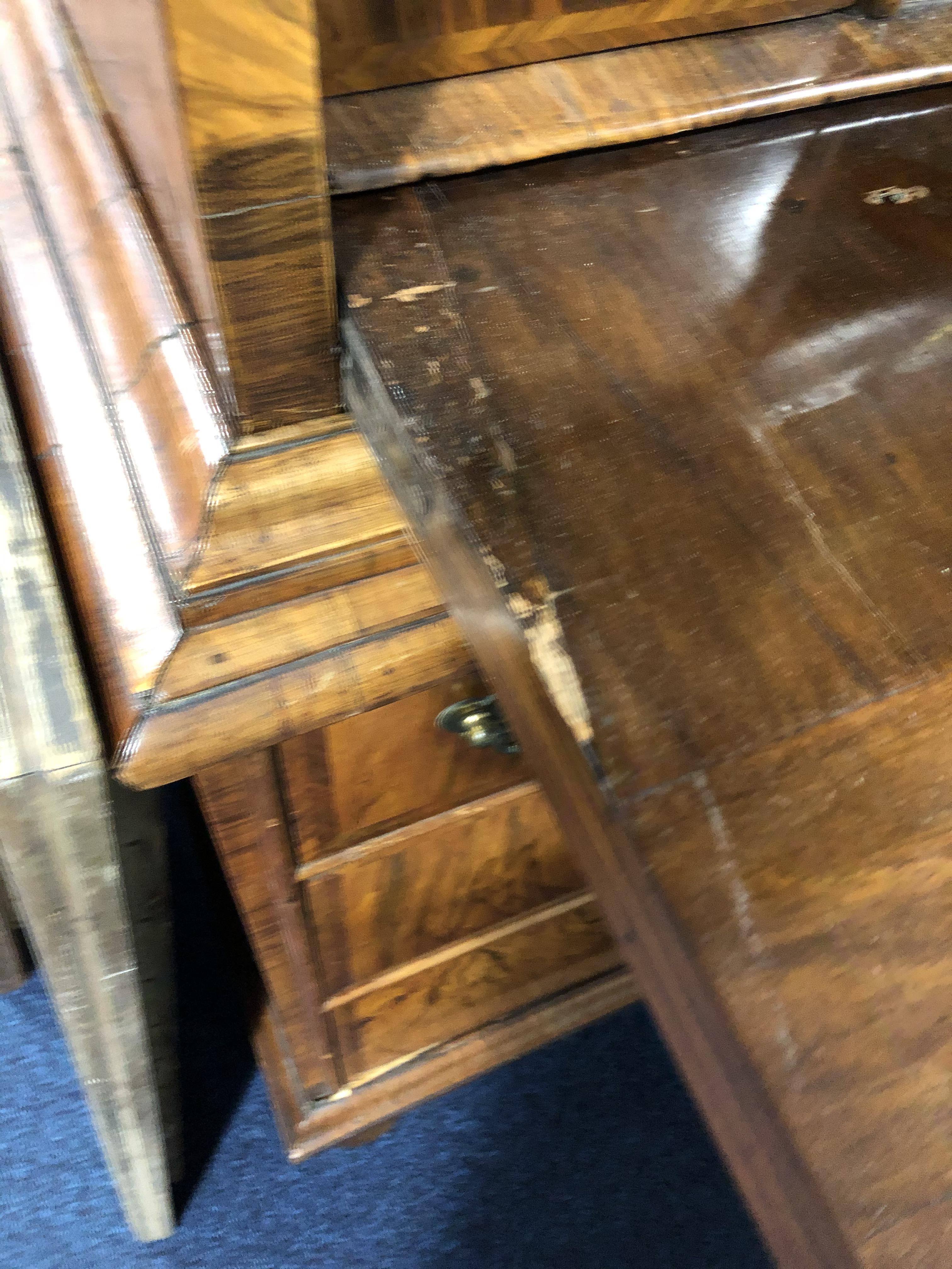 A William and Mary walnut veneered secretaire on chest the top part with moulded cornice over a - Image 23 of 29