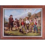English regional school, 19th Century depicting a rural scene with young children playing and an