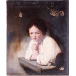 After Rembrandt van Rijn, 19th century depicting a young girl at a window, unsigned, oil on