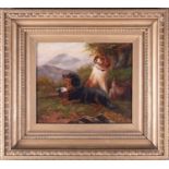 Scottish school, 19th century depicting a pair of Springer Spaniels with a pheasant and a hunting