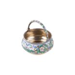 A Russian silver gilt and cloisonné enamel swing-handled sugar bowlbearing the mark of Vasilii